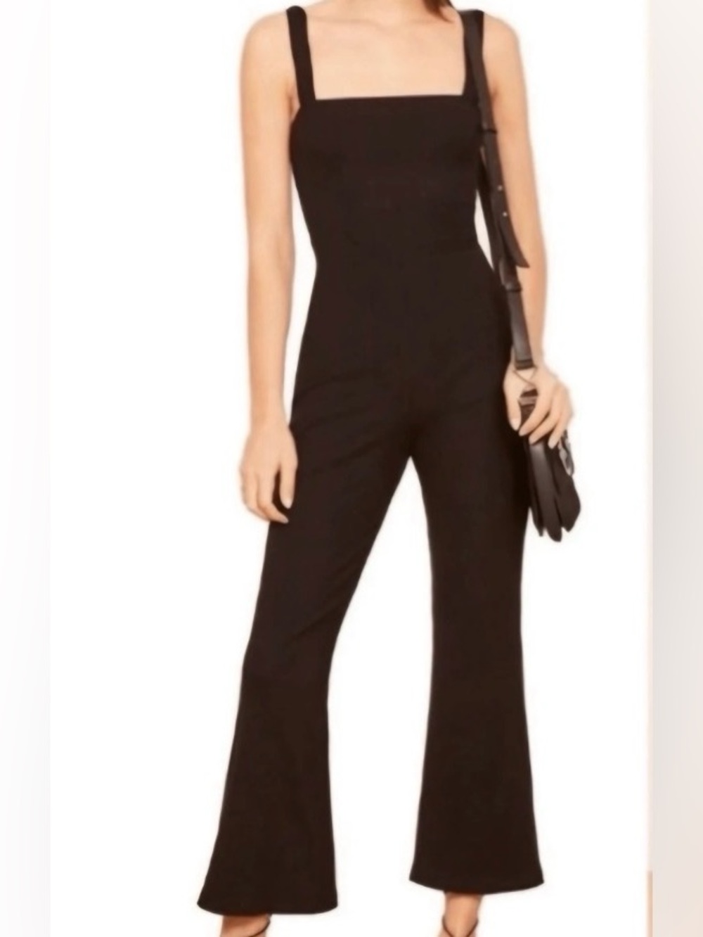 Reformation Black Ribbed Wide-Leg Jumpsuit with Adjustable Straps Sz Medium